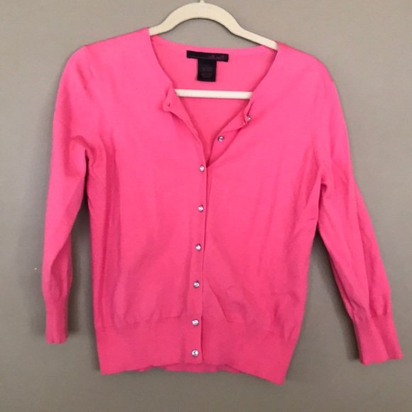 Willi Smith Sweaters - Willi Smith Bright Pink Cardigan Sweater with Jeweled Buttons Size L